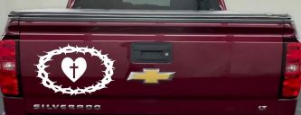 Crown Of Thorns Heart Cross Christian Car or Truck Window Decal Sticker (White)