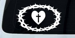 Crown Of Thorns Heart Cross Christian Car or Truck Window Decal Sticker