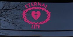 Eternal Life Crown Of Thorns Christian Car or Truck Window Decal Sticker (Hot Pink)