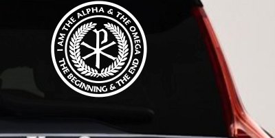 Chi Rho I Am The Alpha and Omega The Beginning and The End Christian Car or Truck Window Vinyl Decal Sticker