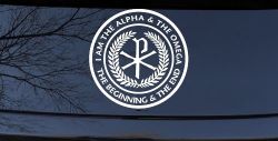 Chi Rho I Am The Alpha and Omega The Beginning and The End Christian Car or Truck Window Decal Sticker