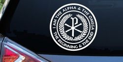 Chi Rho I Am The Alpha and Omega The Beginning and The End Christian Car or Truck Window Decal Sticker