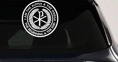 Chi Rho I Am The Alpha and Omega The Beginning and The End Christian Car or Truck Window Vinyl Decal Sticker