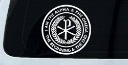 Chi Rho I Am The Alpha and Omega The Beginning and The End Christian Car or Truck Window Decal Sticker