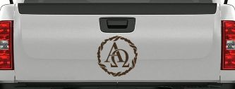 Alpha Omega Monogram Christian Car or Truck Window Decal Sticker (Brown)