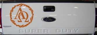 Alpha Omega Monogram Christian Car or Truck Window Decal Sticker (Nut Brown)