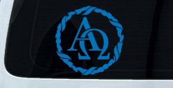Alpha Omega Monogram Christian Car or Truck Window Decal Sticker (Sky Blue)
