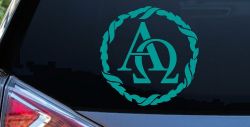 Alpha Omega Monogram Christian Car or Truck Window Decal Sticker (Turquoise)
