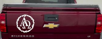 Alpha Omega Monogram Christian Car or Truck Window Decal Sticker (White)