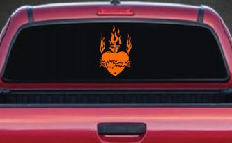 Sacred Heart Christian Car or Truck Window Vinyl Decal Sticker (Orange)