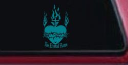 Sacred Heart The Eternal Flame Christian Car or Truck Window Decal Sticker (Turquoise Blue)