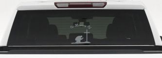 In Memory Of Man Kneeling At Cross Christian Car or Truck Window Vinyl Decal Sticker (Telegrey)