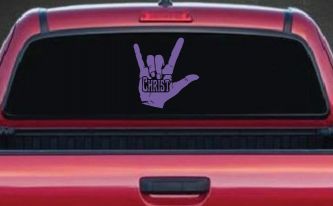 I Love Christ Hand Gesture Christian Car or Truck Window Decal Sticker (Purple)