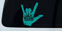 I Love Christ Hand Gesture Christian Car or Truck Window Decal Sticker (Turquoise)