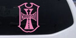 Christian Biker Cross Car or Truck Window Vinyl Decal Sticker (Pink)