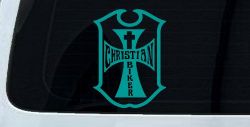 Christian Biker Cross Car or Truck Window Vinyl Decal Sticker (Turquoise)