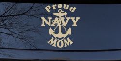 Proud Navy Mom Anchor Military Car or Truck Window Decal Sticker (Desert Sand)