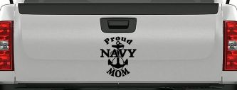 Proud Navy Mom Anchor Military Car or Truck Window Decal Sticker (Matte Black)