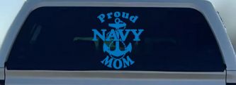 Proud Navy Mom Anchor Military Car or Truck Window Decal Sticker (Sky Blue)