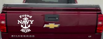 Proud Navy Mom Anchor Military Car or Truck Window Decal Sticker (White)