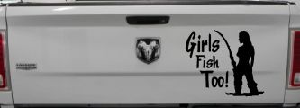 Girls Fish Too Fishing Car or Truck Window Decal Sticker (Black)