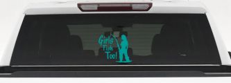 Girls Fish Too Fishing Car or Truck Window Vinyl Decal Sticker (Turquoise)