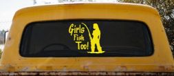 Girls Fish Too Fishing Car or Truck Window Vinyl Decal Sticker (Yellow)