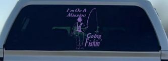 Im On A Mission Going Fishin Fishing Car or Truck Window Vinyl Decal Sticker (Purple)