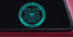 United States Coast Guard Sister Military Car or Truck Window Decal Sticker (Turquoise)