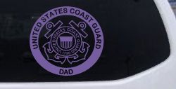 United States Coast Guard Dad Military Car or Truck Window Decal Sticker (Purple)