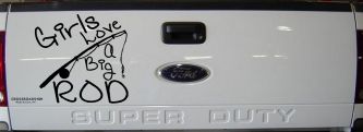Funny Fishing Girls Love A Big Rod Fishing Car or Truck Window Decal Sticker (Black)