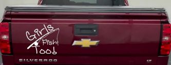 Girls Fish Too Angled Rod Fishing Car or Truck Window Vinyl Decal Sticker (White)