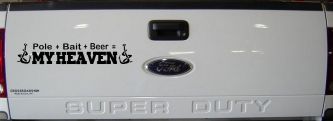 Pole Bait Beer My Heaven Fishing Car or Truck Window Decal Sticker (Black)