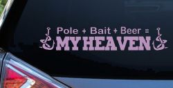 Pole Bait Beer My Heaven Fishing Car or Truck Window Decal Sticker (Lilac)