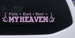 Pole Bait Beer My Heaven Fishing Car or Truck Window Decal Sticker (Lilac)