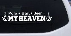 Pole Bait Beer My Heaven Fishing Car or Truck Window Decal Sticker