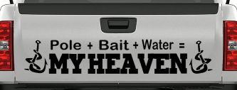 Pole Bait Water My Heaven Fishing Car or Truck Window Decal Sticker (Black)