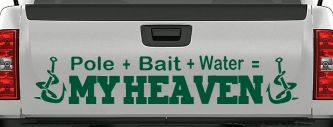 Pole Bait Water My Heaven Fishing Car or Truck Window Decal Sticker (Dark Green)