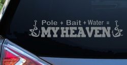 Pole Bait Water My Heaven Fishing Car or Truck Window Vinyl Decal Sticker (Telegrey)