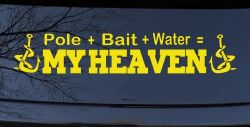 Pole Bait Water My Heaven Fishing Car or Truck Window Decal Sticker (Yellow)