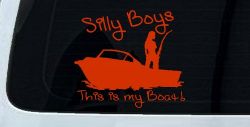 Silly Boys This Is My Boat Car or Truck Window Vinyl Decal Sticker (Orange Red)