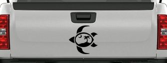 Sea Turtle Palmetto Palm Tree Moon Car or Truck Window Decal Sticker (Black)