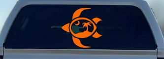 Sea Turtle Palmetto Palm Tree Moon Car or Truck Window Decal Sticker (Orange)