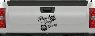 Proud Navy Granny Hibiscus Flowers Military Car or Truck Window Decal Sticker (Black)