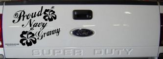 Proud Navy Granny Hibiscus Flowers Military Car or Truck Window Decal Sticker (Black)