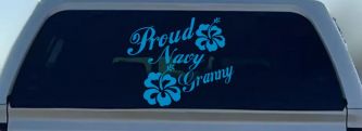 Proud Navy Granny Hibiscus Flowers Military Car or Truck Window Decal Sticker (Blue)