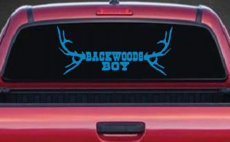 Backwoods Boy With Deer Horns Country Car or Truck Window Decal Sticker (Blue)