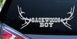 Backwoods Boy With Deer Horns Country Car or Truck Window Vinyl Decal Sticker (Light Gray)