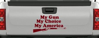 My Gun My Choice My America Hunting Car or Truck Window Decal Sticker (Burgundy)