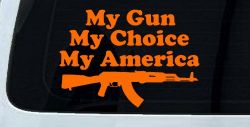 My Gun My Choice My America AK 47 Car or Truck Window Decal Sticker (Orange)